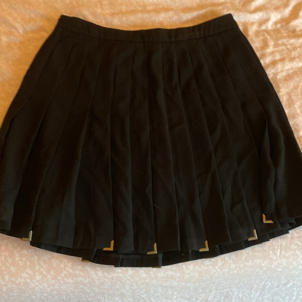 Zara black pleated skirt with gold metal embellishments